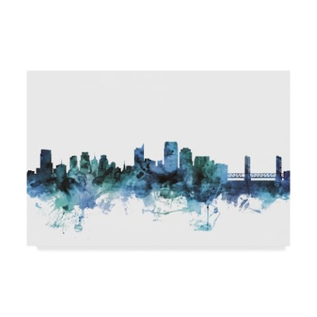 Michael Tompsett 'Sacramento California Blue Teal Skyline' Canvas Art,12x19